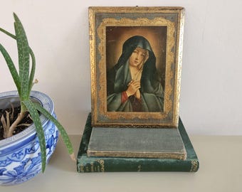 Vintage Florentine Gilt Wood Madonna in Sorrow Wall Art | Religious Decor