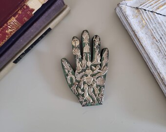 Milagros Hand Folk Art | Green Charm Healing Hand | Mexican Votive Offering