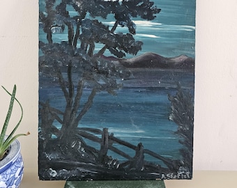 Double-sided Moody Landscape on Canvas Board | Vintage Painting