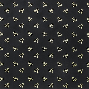 Harry Potter Stof Katoen (Fat Quarter of Fabric Cut) Gouden Metallic Bril & Bout
