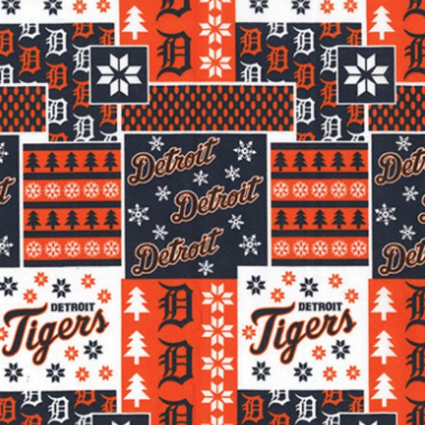 Detroit Tigers Cotton Fabric Winter Christmas MLB Baseball Team (Fat Quarter 21" x 18") Holiday Snowflake  *Great for Masks*