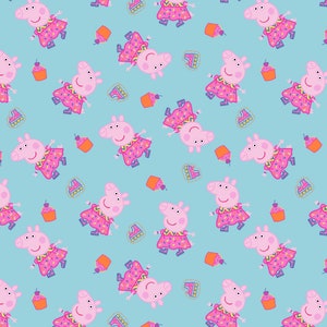 Peppa Pig Cupcake Tela de Algodón (Cuarto Gordo 21" x 18" o Corte de tela) *Grande para hacer máscaras!* Nickelodeon Nick Jr. Dibujos Animados Kids