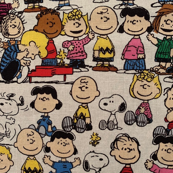 Peanuts Gang Fabric (Fat Qtr ou Fabric Cut) 100% Cotton Snoopy, Charlie Brown, Lucy, Pig Pen Characters