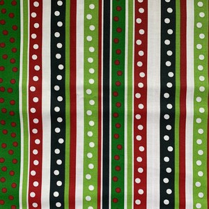 Holiday Stripes Dots Fabric (Fat Qtr or Fabric Cut) Winter Christmas Xmas