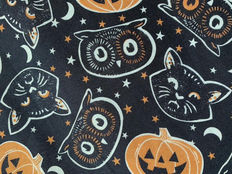 Owl Pumpkin Fabric Black Cat 100/% Cotton Halloween Fall Spooky Witch Theme Fat Qtr or Fabric Cut