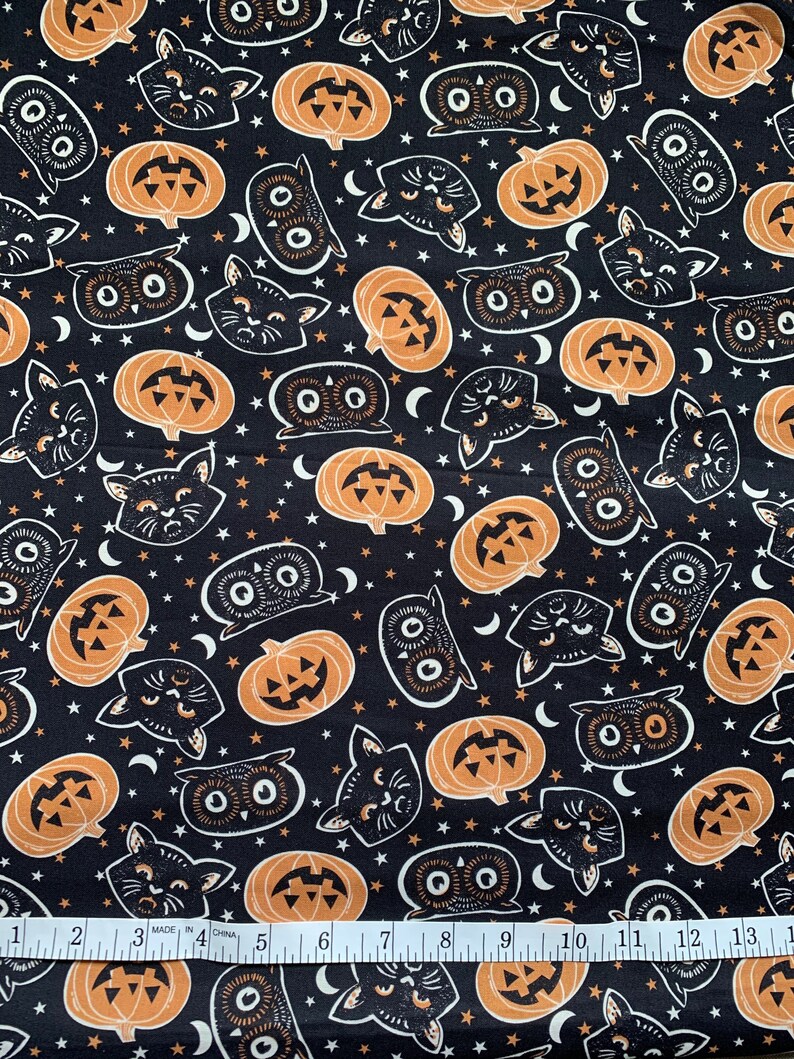 Owl Pumpkin Fabric Black Cat 100/% Cotton Halloween Fall Spooky Witch Theme Fat Qtr or Fabric Cut