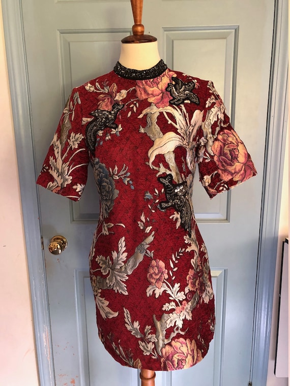 1960's brocade chinese tunic with dragon applique
