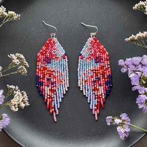 Sunset after rain beaded earrings Fringe bead earrings Nature earrings Abstract beaded earrings Boho Chic beaded earrings Handmade earrings