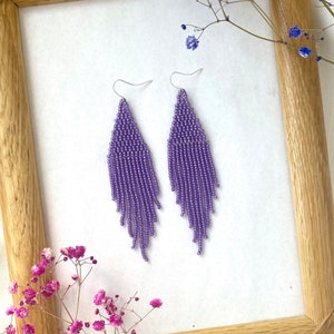 Purple beaded earrings Shiny seed bead earrings Dangle fringe earrings Bright Violet earrings Boho Chic earrings Bridesmaid Bridal earrings