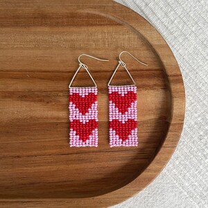 Red heart beaded earrings Heart seed bead earrings Valentine's day gift Red Pink heart earrings Valentine Gift for her Modern bead earrings image 2