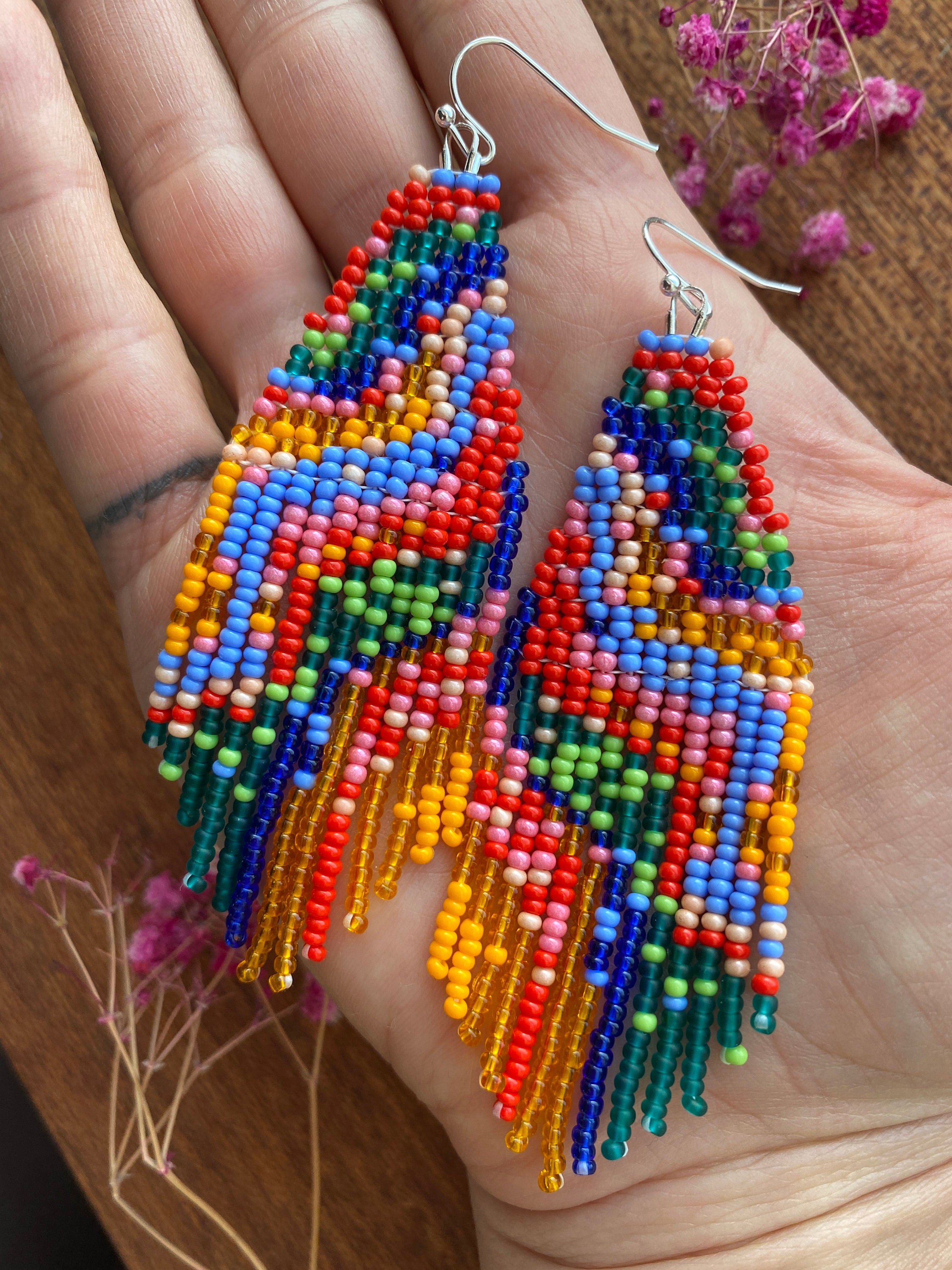 Colorful Beaded Earrings Fringe Seed Bead Earrings Multicolor - Etsy