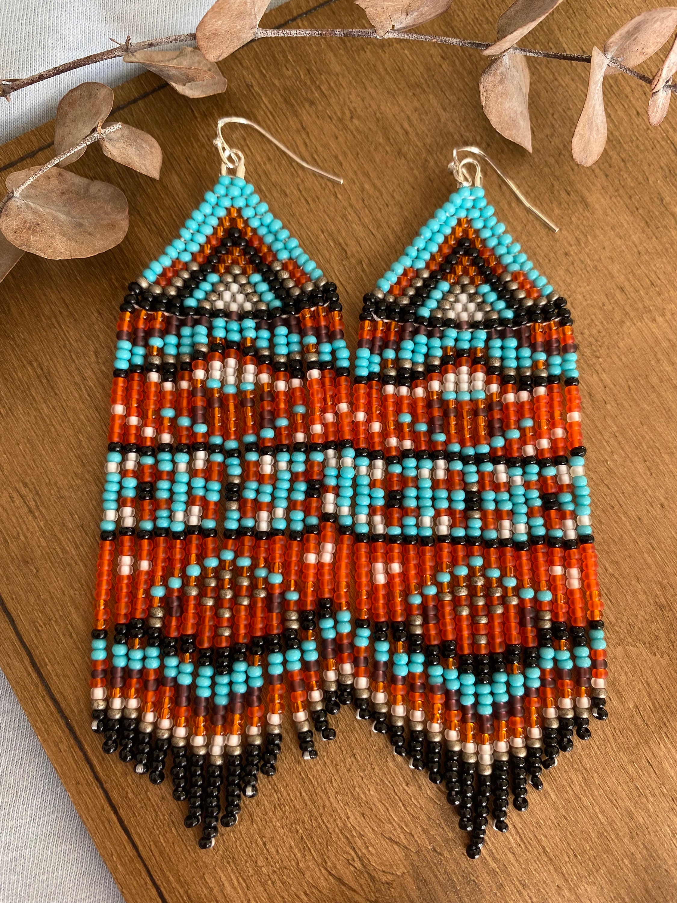 Tribal Seed Bead Earrings Native Beaded Earrings Dangle Fringe Earrings ...