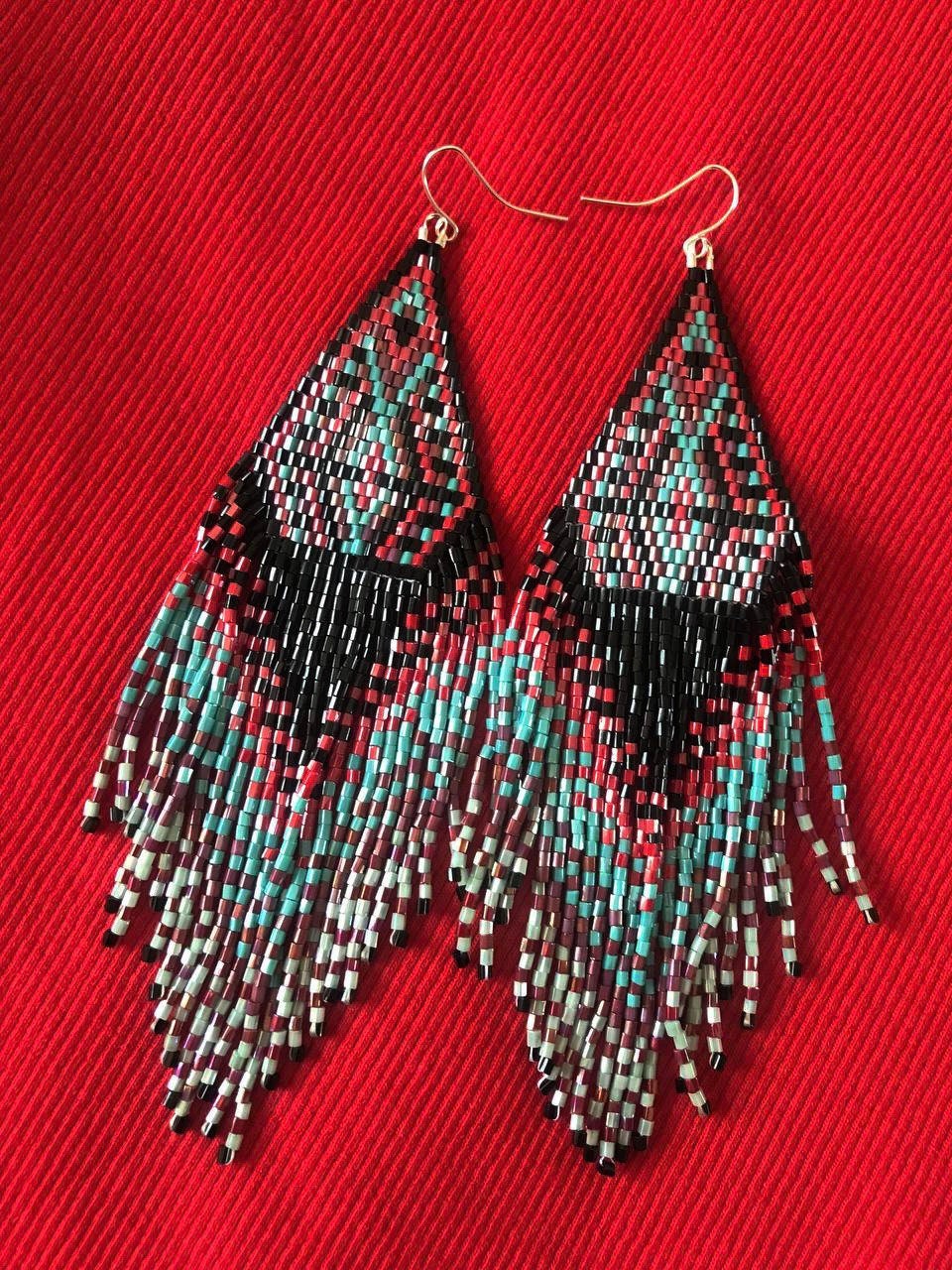Tribal Seed Bead Earrings Fringe Beaded Earrings Dangle - Etsy