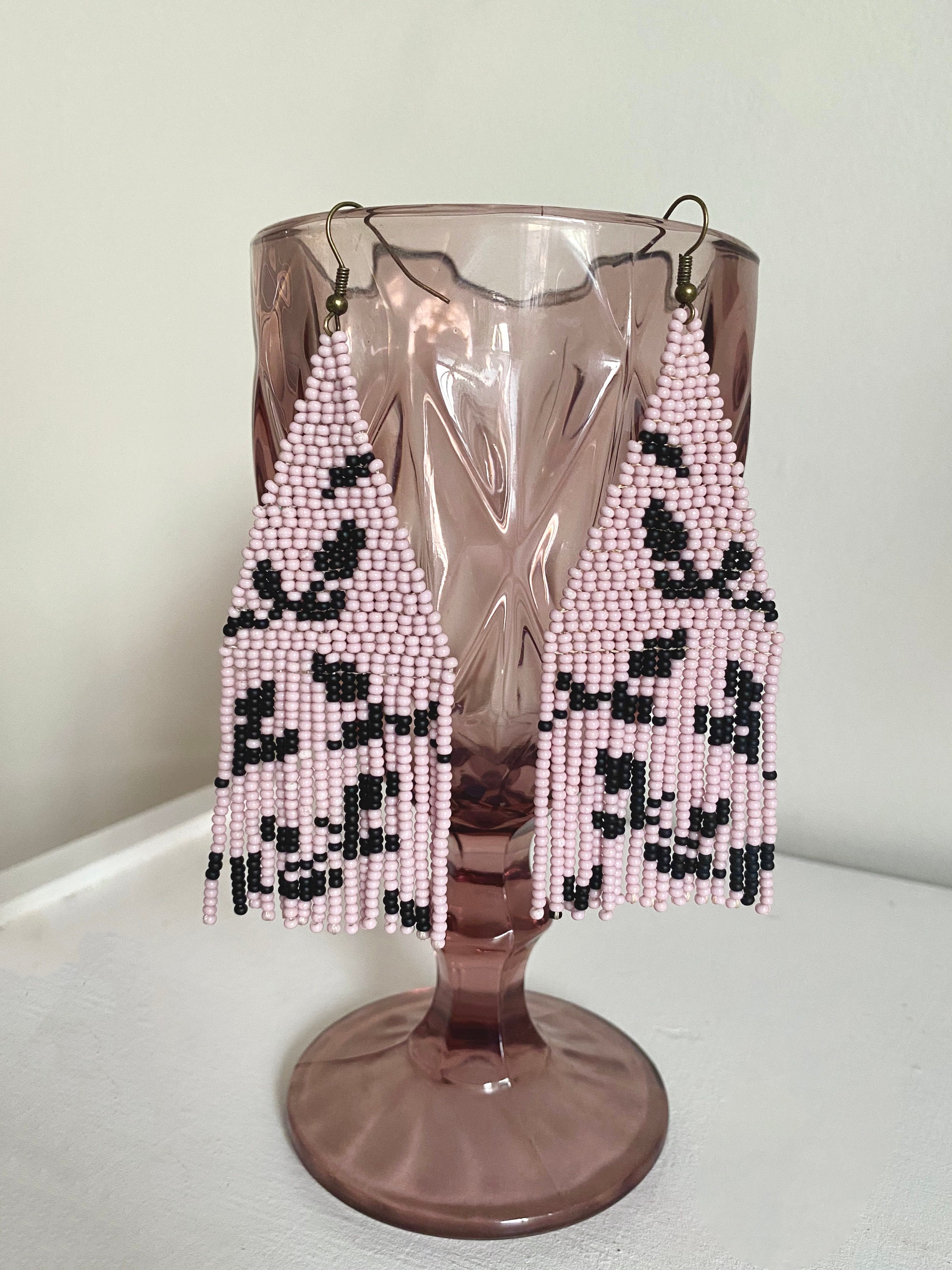 Pink Beaded Earrings Fringe Seed Bead Earrings Pink Earrings With ...
