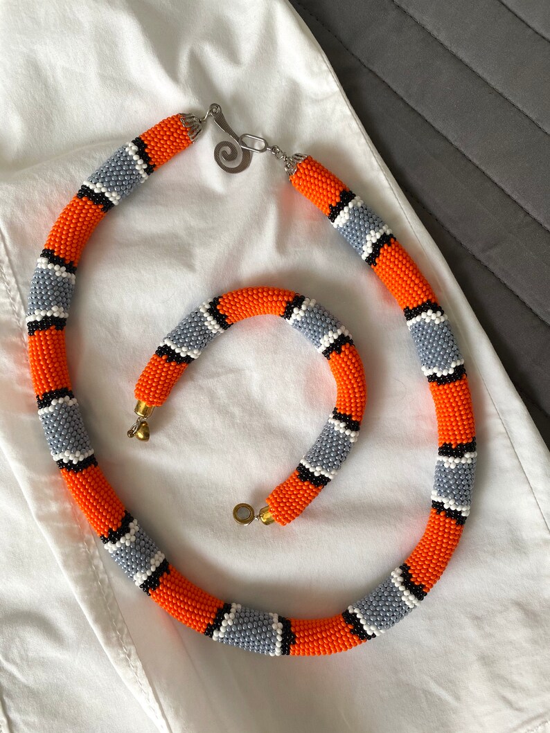 Set of beaded rope necklace and bracelet Snake beaded bracelet Etsy