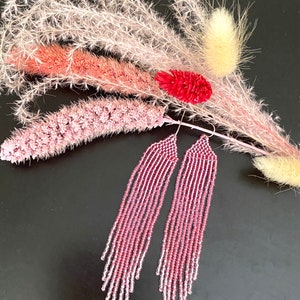 Pink Beaded Earrings Ombre Seed Bead Earrings Fringe Beaded Earrings ...