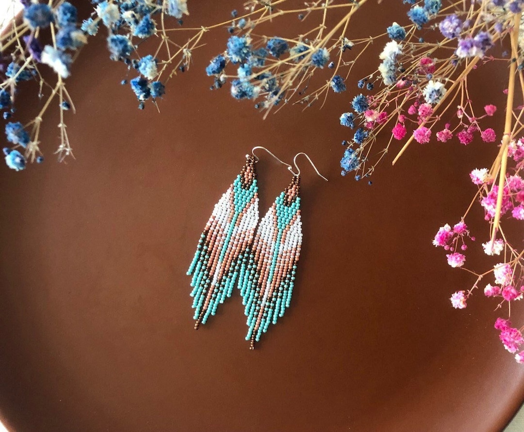 Fringe Beaded Earrings Tribal Seed Bead Earrings Ethnic Earrings Native ...