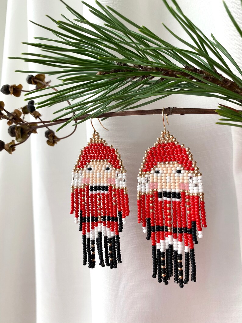 Nutcracker Beaded Earrings Christmas Gift for Woman New Year Etsy