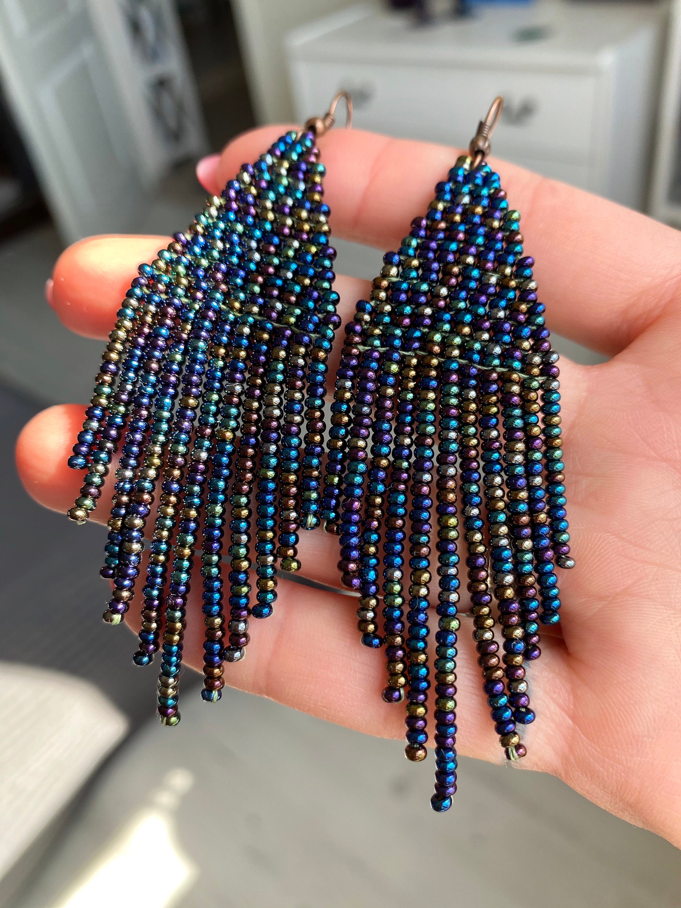 Hand Beaded Earring Navy Blue main image 1
