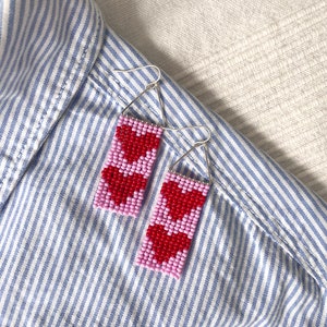 Red heart beaded earrings Heart seed bead earrings Valentine's day gift Red Pink heart earrings Valentine Gift for her Modern bead earrings image 7