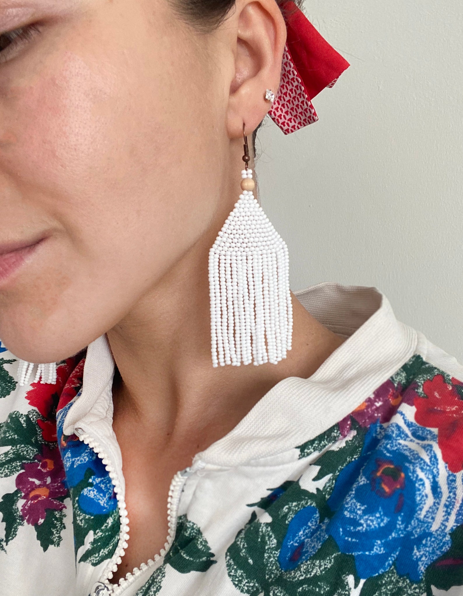 White Beaded Earrings Bridal Earrings Bohemian Earrings Seed Etsy