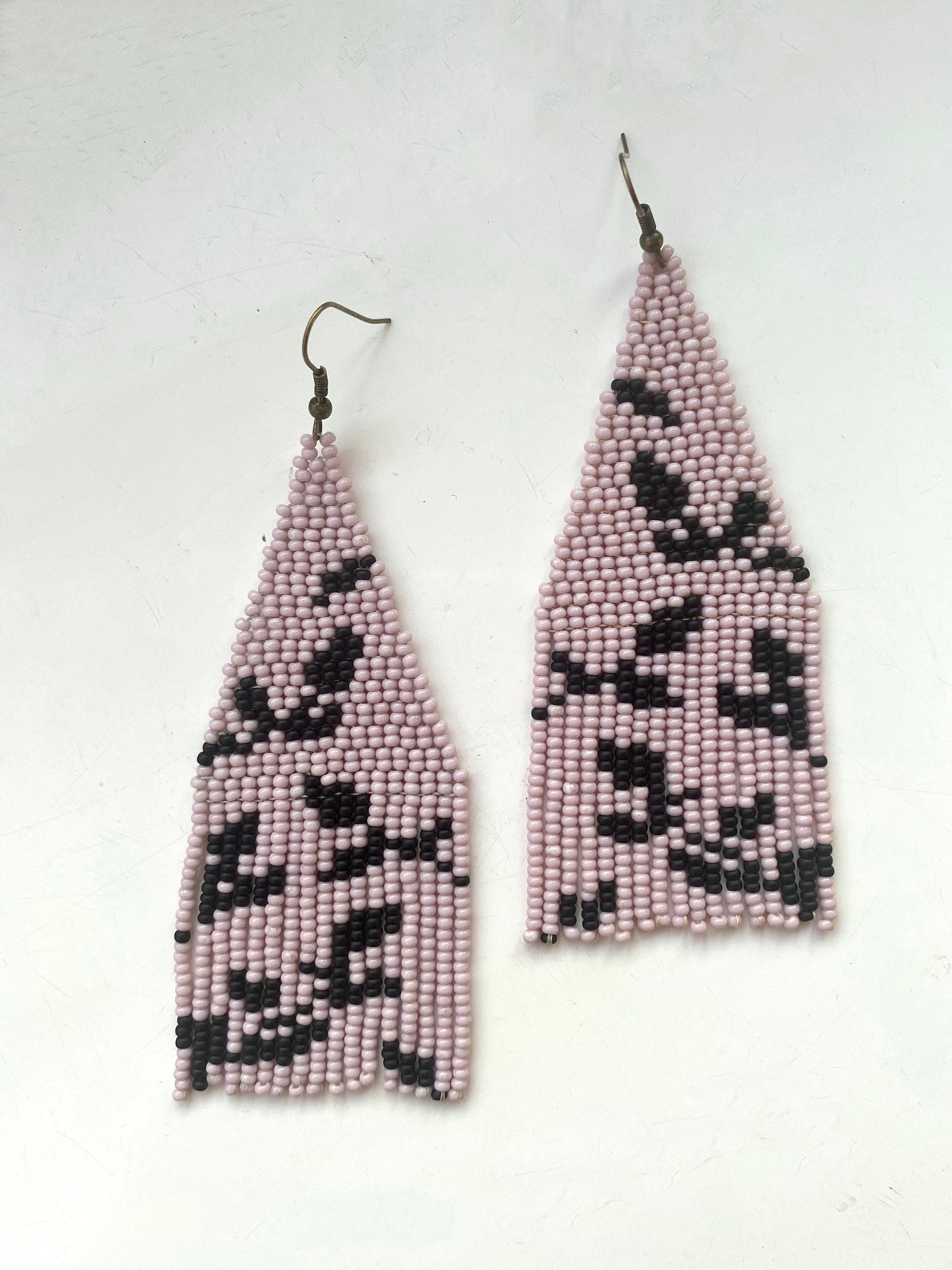 Pink beaded earrings Fringe seed bead earrings Pink earrings Etsy