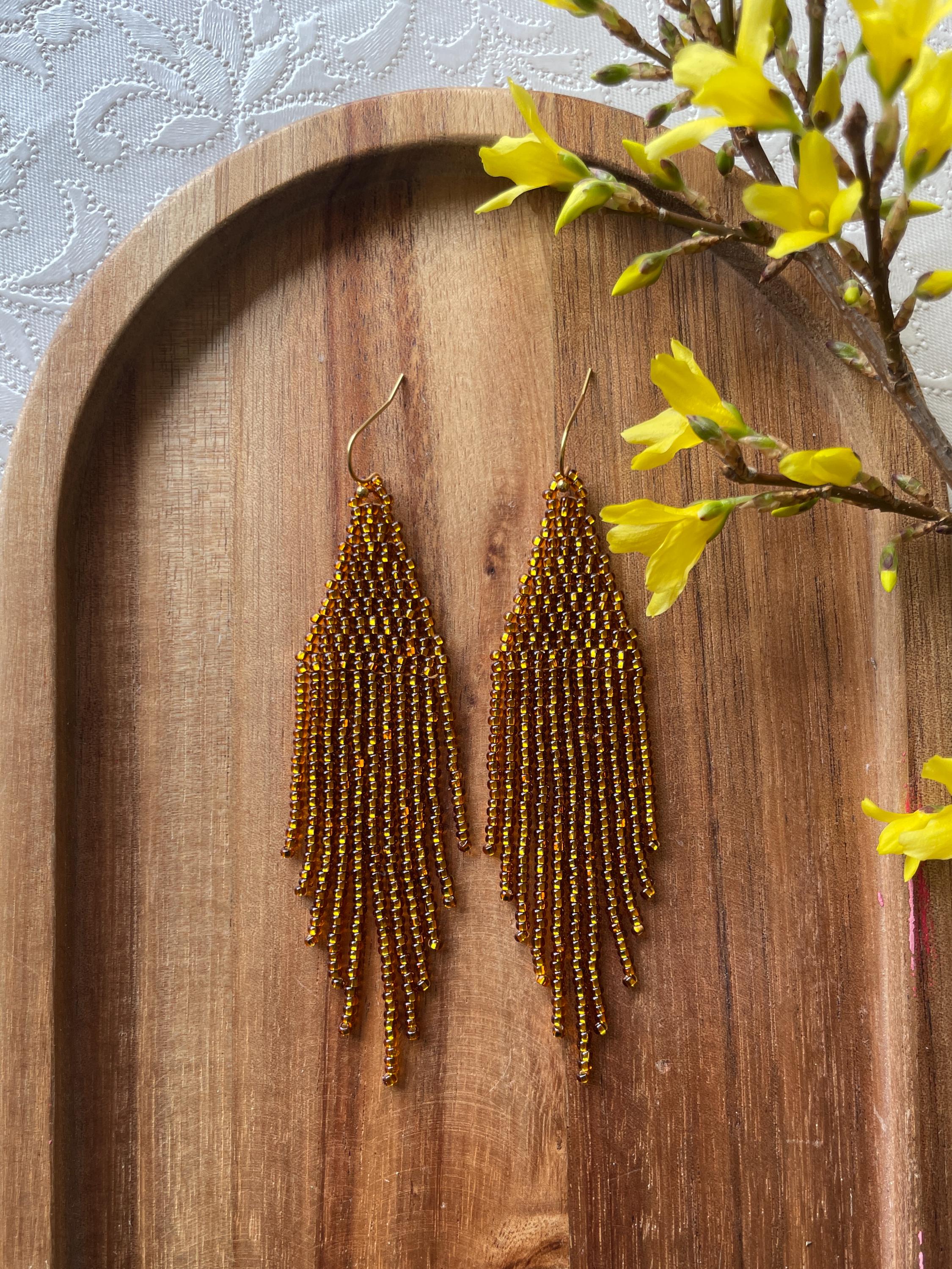 Beaded Chandelier Earrings: Copper Seed Beads, Bridal Jewelry