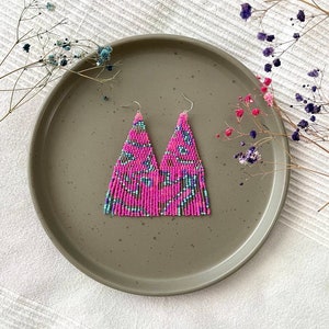 Pink Beaded Earrings Neon Pink Seed Bead Earrings Fringe Beaded ...