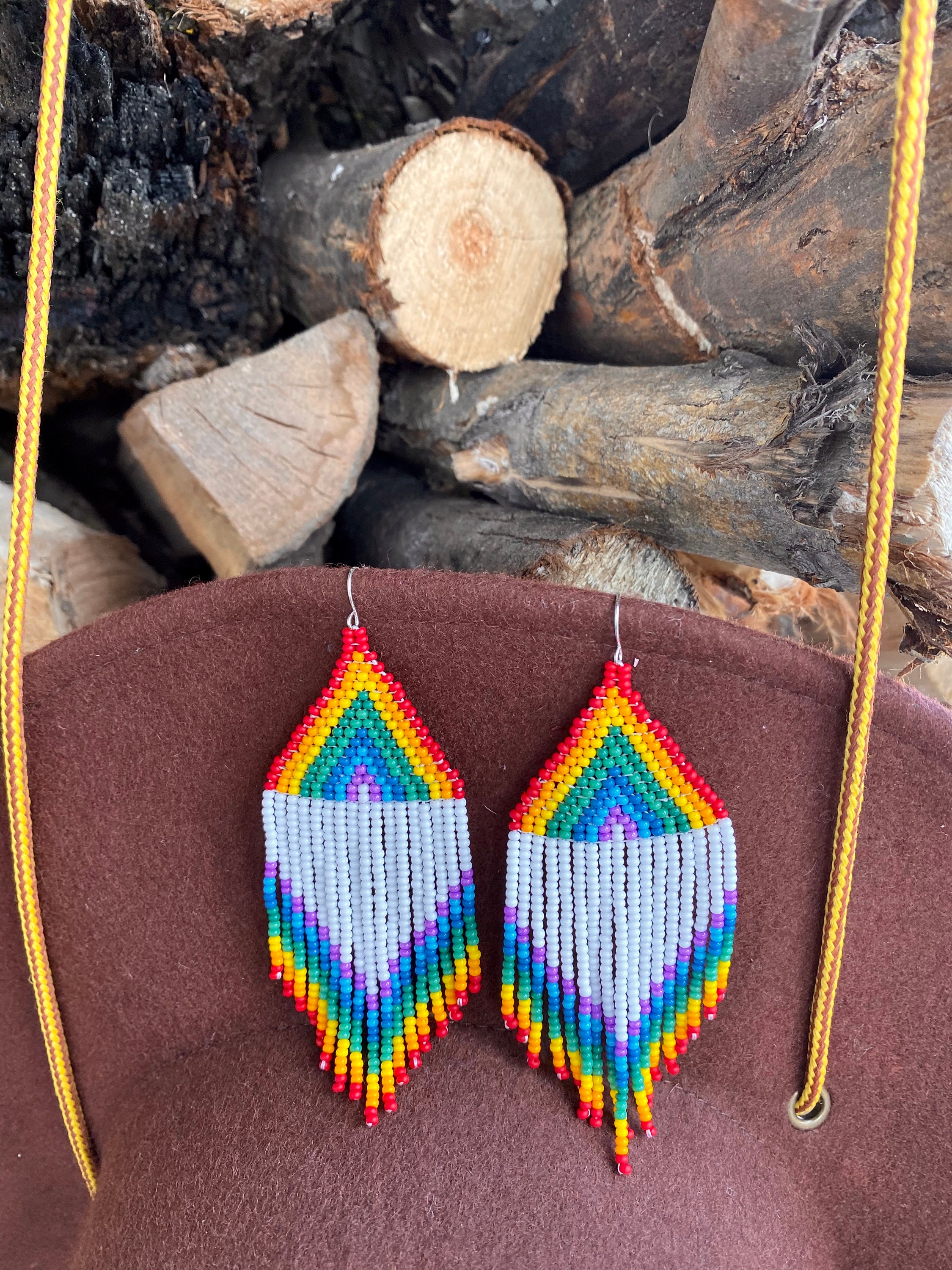 Rainbow Beaded Earrings Native Style Seed Bead Earrings | Etsy