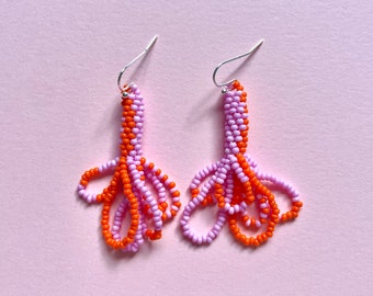 Bright beaded earrings Colorful seed bead earrings Fringe seed bead earrings Multicolor beaded earrings Art deco modern earrings Gift
