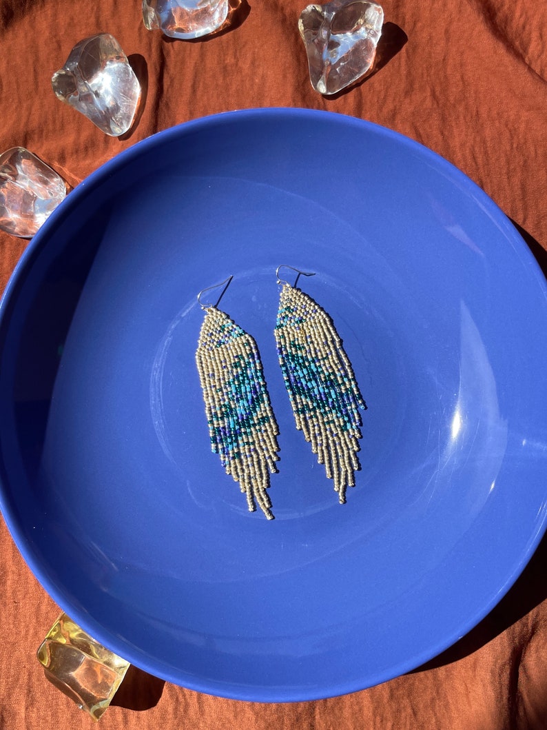 Bright Beaded Earrings Shiny Seed Bead Earrings Fringe Beaded Etsy