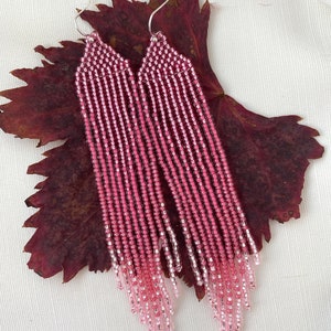 Pink Beaded Earrings Ombre Seed Bead Earrings Fringe Beaded Earrings ...