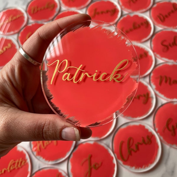 Table name placement acrylic discs/ baby shower table decor/wedding table names/party table cards/acrylic name cards/birthday table decor