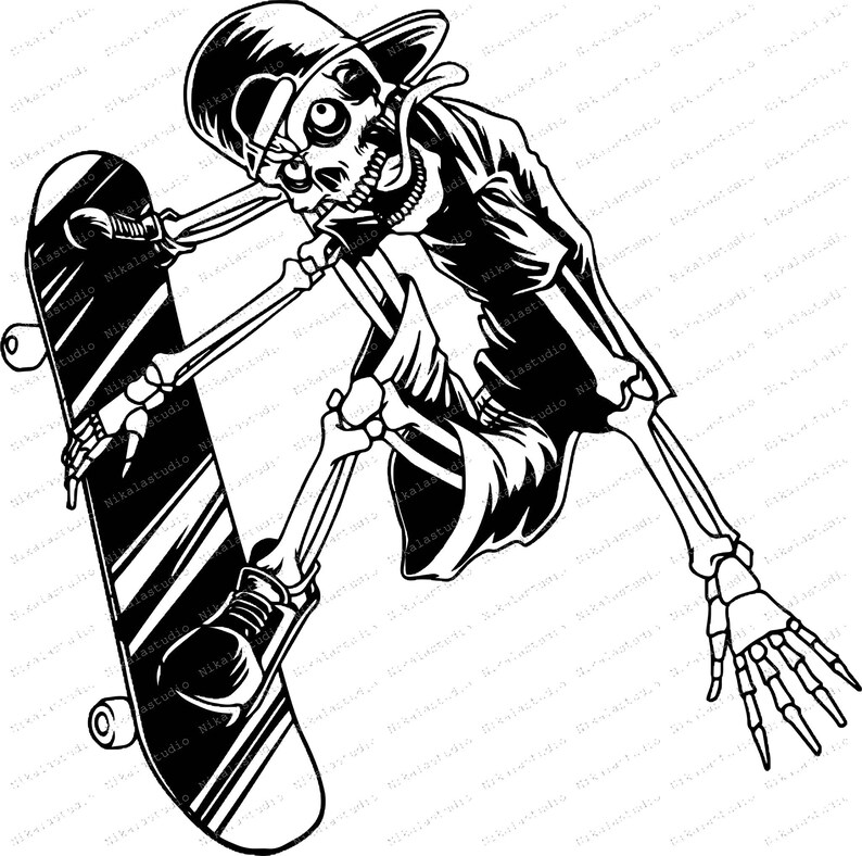 Download Funny skeleton Svg skating on skateboard Svg Toung Svg | Etsy