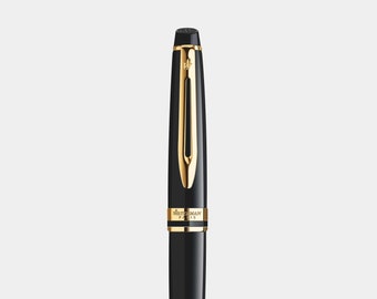 Personalised Waterman Expert Black Lacquer Gold Trim Ballpoint Pen - Free Engraving