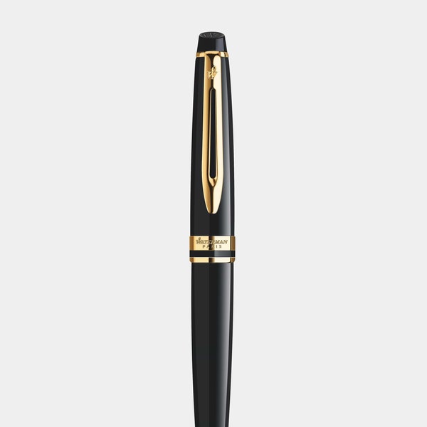 Personalised Waterman Expert Black Lacquer Gold Trim Ballpoint Pen - Free Engraving