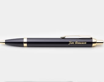 Engraved Parker IM Black Gold Trim Ballpoint Pen