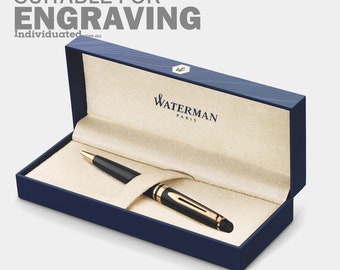 Personalised Waterman Expert Black Lacquer Gold Trim Ballpoint Pen - Free Engraving Personalisation