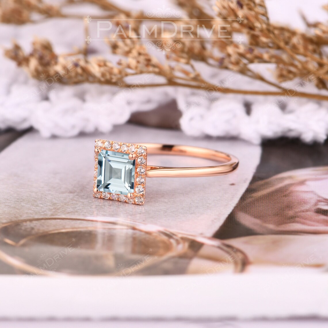 Natural Aquamarine Wedding Ring/ Princess Cut 5.5x5.5mm | Etsy