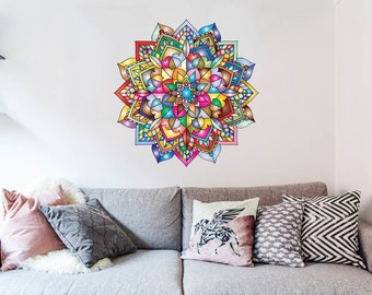 Mandala  wall decal Girl room art Yoga studio décor Meditating decor Spiritual sticker Colorful wall art Indian vinyl Buddhist symbol art