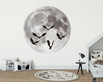 Bat sticker Moon wall decal Bats Wall Decals Halloween decor Space wall decal Halloween Rules Bats fly decal Full Moon sticker Bat Decor