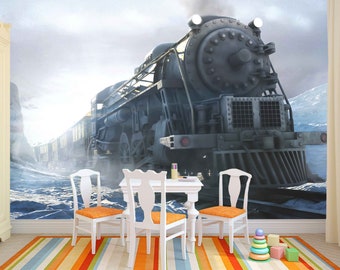 Treinbehang Speelkamermuurschildering Mechanisme muursticker Transportprint Kinder retro stoommuurstickers Motorkunst locomotief cadeau Jongenskamerdecor