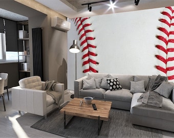 Baseball ball wallpaper Sport wall decal Baseball theme Peel and Stick Father day gift Motivational Art Playroom boy Decor Self Adhesive