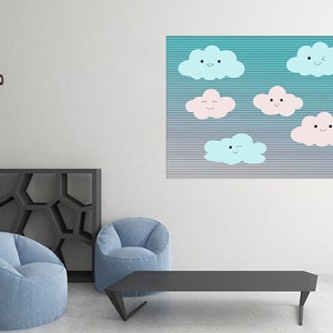 Clouds decal Wink decal Happy Clouds wall decal Nursery Wall Decals Clouds Wall Decal Watercolor cloud art Kids Wall Decal Emoticons