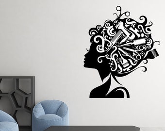 Barbershop decal Salon decor for wall Hairbrush vinyl Hair dryer art Relax for girl art Black room art Salon sticker Hair mural Beauty décor