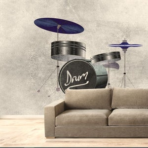 Carta da parati a buccia e bastone Adesivo murale per strumenti musicali Stampa musicale rimovibile Cafe Design Young Room murale Camera per adolescenti autoadesiva