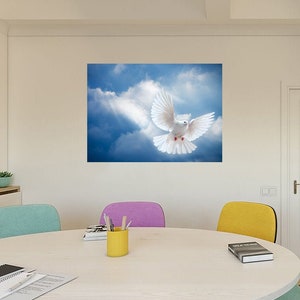 Dove wall decal Cloud print Nature wall decor Bird art Animal gift Light of sun art Room sticker Flight bird vinyl Bird lover gift Fauna art