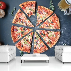 Décollez et collez le papier peint de la pizza Fast Food sticker mural Café impression Pizzeria murale Auto-adhésif Salon décor 3d papier peint Cadeau pour le chef