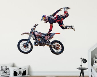 Motocross decal Dirt bike print Wall art mechanism Motorcycle décor Jumping sticker Moto cross vinyl Playroom artwork Mechanic home art