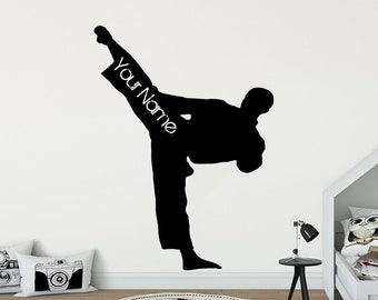 Karate wall decal Taekwondo sticker Boys custom name Personalized decal Kids vinyl Sport decor Boy sticker Kung fu art Children room photo
